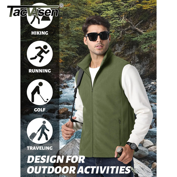TACVASEN Fleece Vest Jackets Mens Stand Collar Sleeveless Jacket Spring Autumn Casual Waistcoat Fishing Hiking Outdoor Vest Male