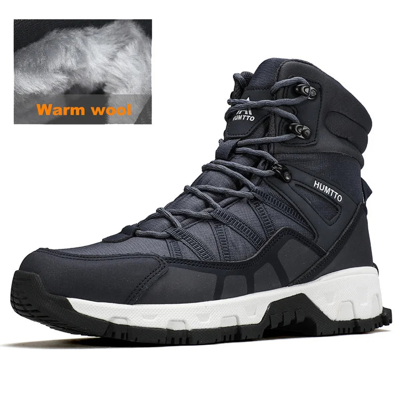 HUMTTO Outdoor Casual Trekking Boots Winter Men's Sneakers Leather Hiking Shoes Men Keep Warm Snow Boots for Man 2024 Trainers