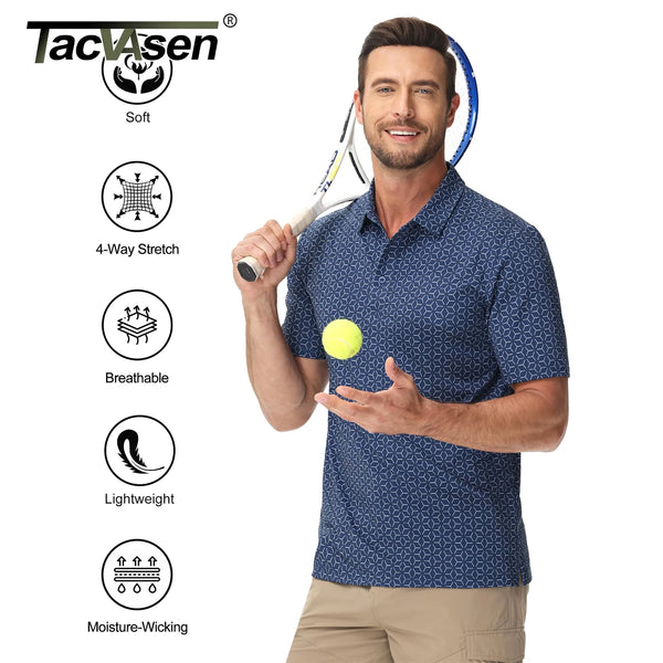 TACVASEN Mens Polo Golf Shirts Fashion Moisture Wicking Performance T-Shirts Print Breathable Short Sleeve Polo Shirt for Men