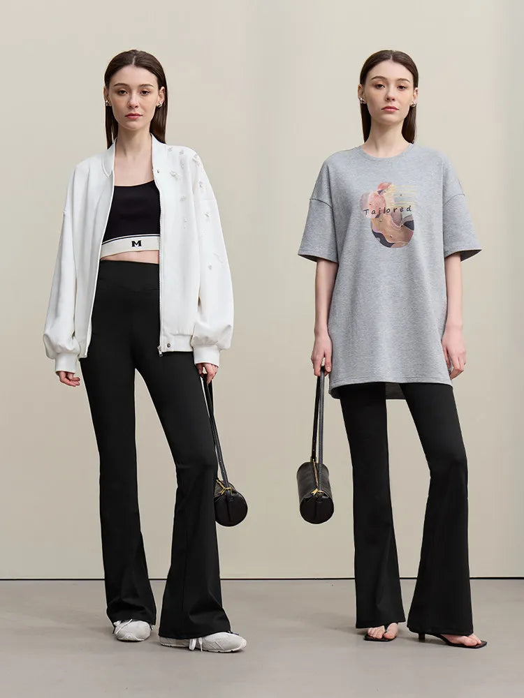 Amii Shark Skin Leggings 2026 Summer New Casual Flare Women's Pants Versatile Slim Stretch Trousers for Women 12642174