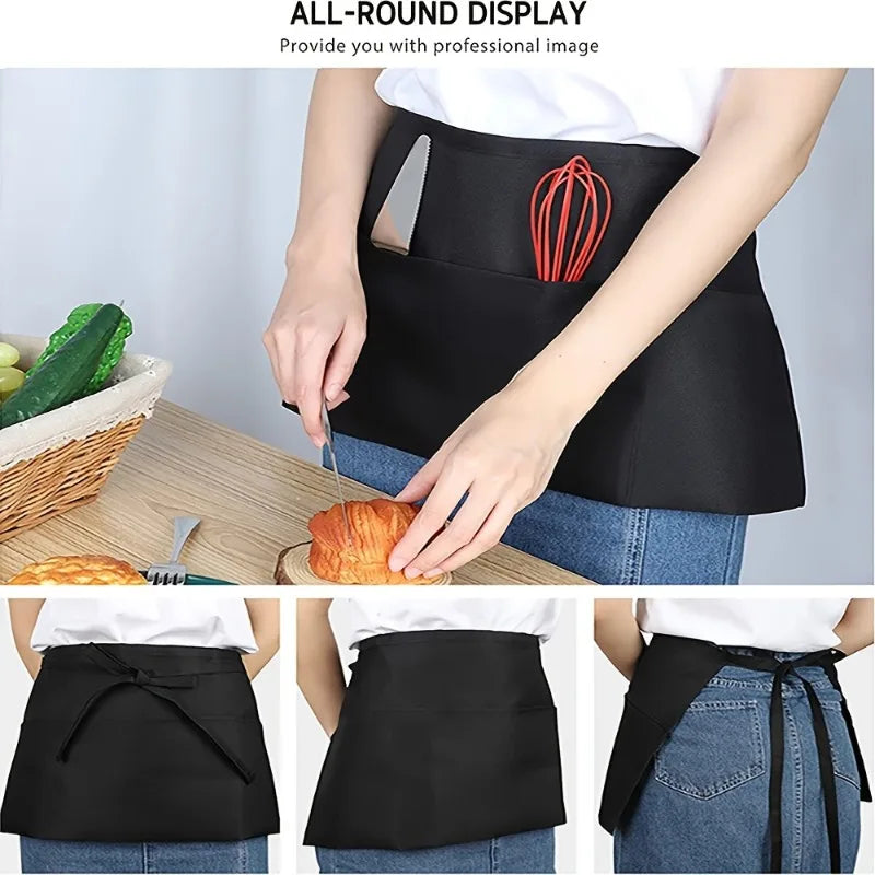 1PC Half Waist Apron with 3 Pockets, Server Apron for Commercial Catering, Coffee Shop & Craft Use. kitchen, aprons.