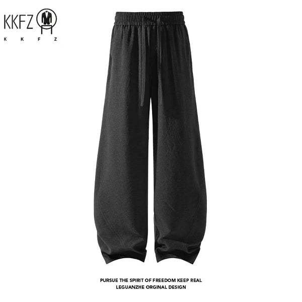Male Oversized Loose Harem Trousers Elastic Drawstring Waist Linen Blend Fabric Baggy Cut For Youth Street Fashion Style