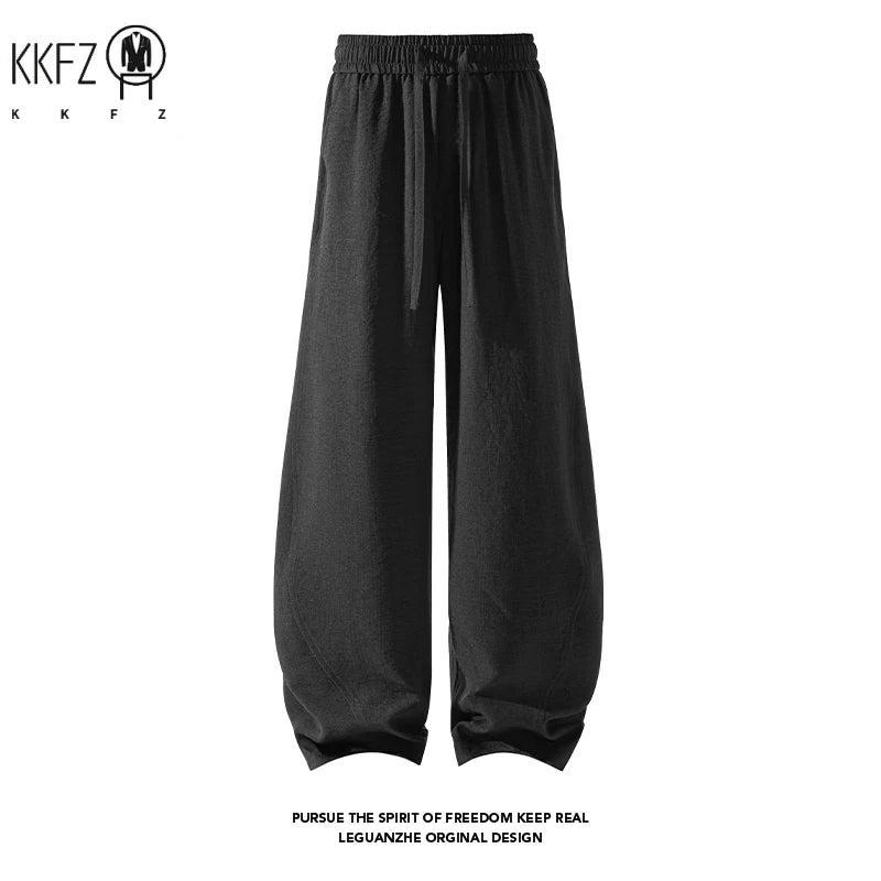 Male Oversized Loose Harem Trousers Elastic Drawstring Waist Linen Blend Fabric Baggy Cut For Youth Street Fashion Style
