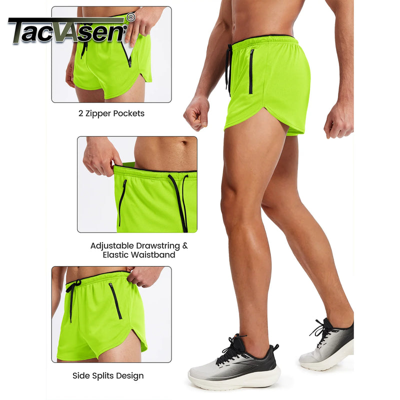 TACVASEN Men's Mesh Running 3" Shorts Quick Dry Lightweight Athletic Workout Gym Shorts Zipper Pockets Shorts Outdoor Fitness