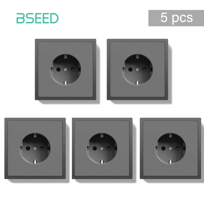 BSEED E Series 10 Value Pack Single Wall Power Socket Electrical Outlets Bulk Set White Black Plastic Frame Wall Plugs for Home