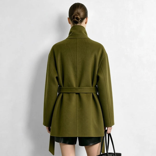 Amii Winter Warm Coats Stand Collar Woolen Double-Faced Coat Belted Mid-Length Pocket Commuter Minimalist Women Jacket 12624040