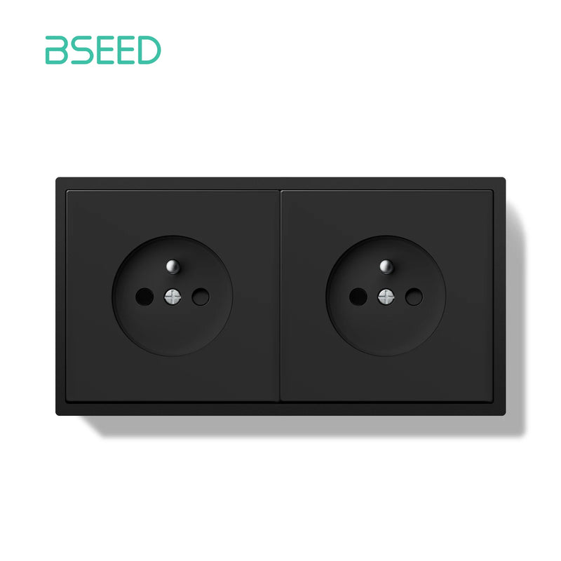 BSEED French Standard Single Wall Socket Double Electrical Outlets Wall Power Socket for France White Black Plastic Frame 16A