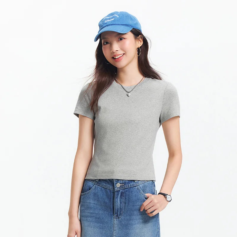 Semir Embroidered Tshirt Women 2026 Summer Short Cool Touch Slim Fit Crew Neck Regular Shoulder Casual Basic Fashion Top
