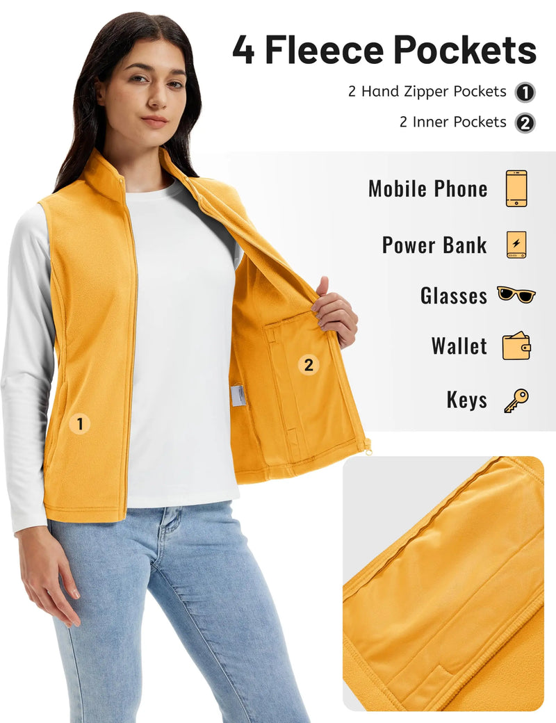 TACVASEN Women's Autumn Winter Lightweight Polar Fleece Vest Full-Zip Layering Jacket with 2 Pockets for Hiking and Daily Wear