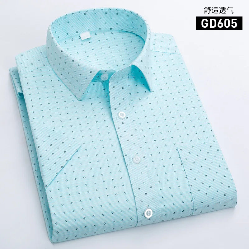 Men's Light Green Short-sleeve Printed Shirt; New Summer Style Purple Single-breasted Lapel Shirt; Asian Sizes,White, Blue, Red.
