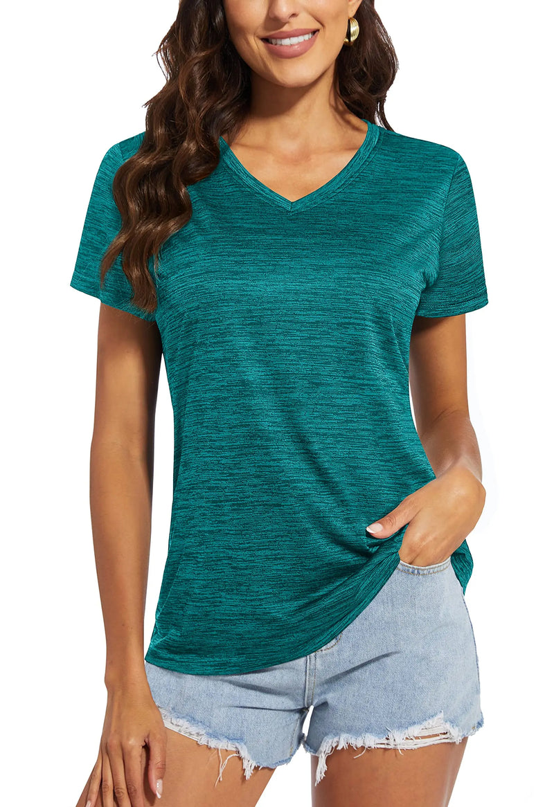 TACVASEN Moisture Wicking V Neck T-shirts Summer Quick Dry Shirts Womens Workout T-shirts Athlete Tops Lightweight Casual Tee