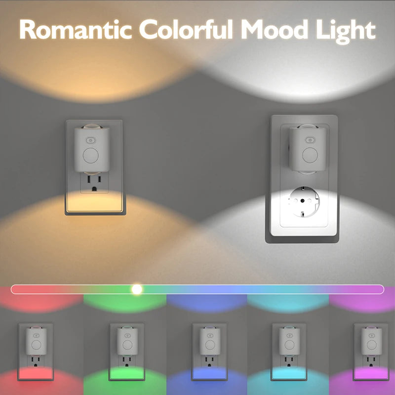 ភ្លើងពេលយប់ RGB ឧបករណ៍ចាប់សញ្ញាចលនាដោត EU ភ្លើងឧបករណ៍ចាប់សញ្ញាចលនា ភ្លើងឧបករណ៍ចាប់សញ្ញាឆ្លាតវៃ ភ្លើងឧបករណ៍ចាប់សញ្ញាក្នុងផ្ទះសម្រាប់បន្ទប់ទឹក សាលធំ ជណ្តើរ