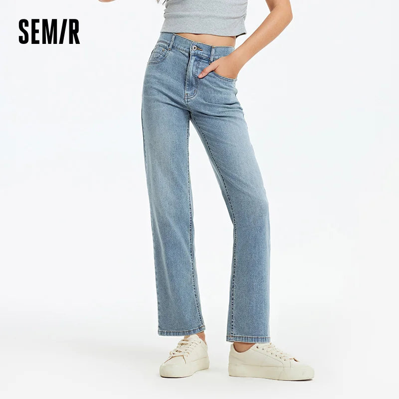 Semir Women Jeans Elastic 2026 Waist Retro Straight Urban Casual Everyday Style Soft Comfortable Daily Wear Trendy Versatile