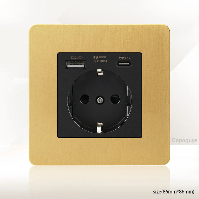 Gold Wall Light Toggle Switch Vintage Brass Lever Stainless Steel Panel,EU FR Universal USB C Socket 1-4 Gang 2Way Switch TV