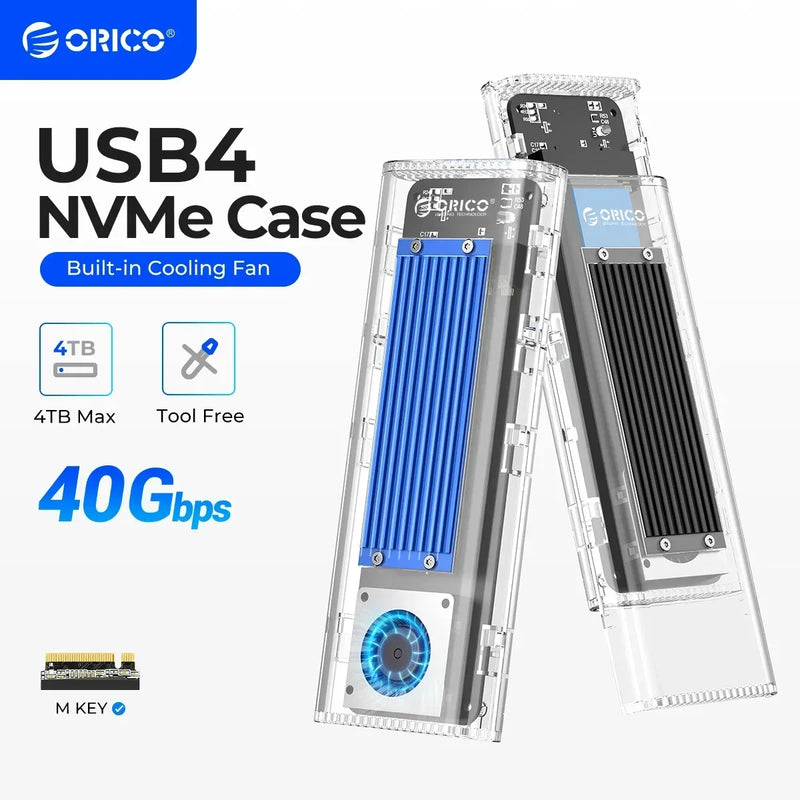 ORICO 40Gbps USB4 M.2 SSD Case with Cooling Fan M2 NVMe Case Enclosure Compatible with Thunderbolt 3 4 USB3.2 for MacBook Pro