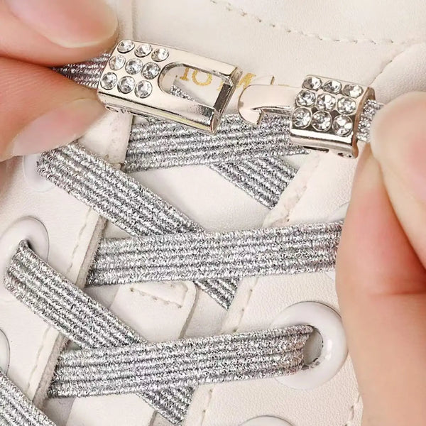 1 Pair Fashionable Elastic Lazy Shoelaces with Rhinestone Buckles No-Tie Sports Shoe Laces for Quick And Easy Shoe Closure