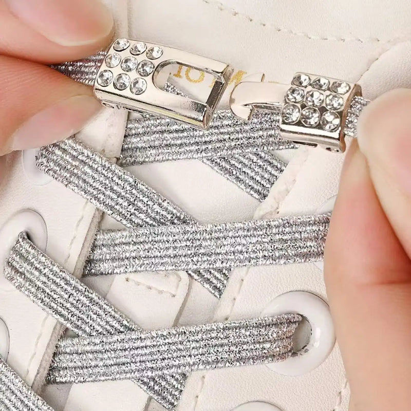 1 Pair Fashionable Elastic Lazy Shoelaces with Rhinestone Buckles No-Tie Sports Shoe Laces for Quick And Easy Shoe Closure