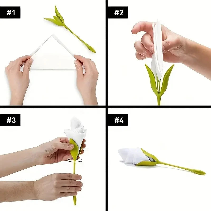 10pcs Elegant Floral Napkin Rings, Green PP for Wedding Party Dining Decor, Durable & Easy-to-Use | ចិញ្ចៀនកន្សែងរូបផ្កាដ៏ស្រស់ស្អាត ១០គ្រឿង, ជ័រ PP ពណ៌បៃតង សម្រាប់តុបតែងតុអាហារក្នុងពិធីអាពាហ៍ពិពាហ៍, ធន់ និងងាយស្រួលប្រើ