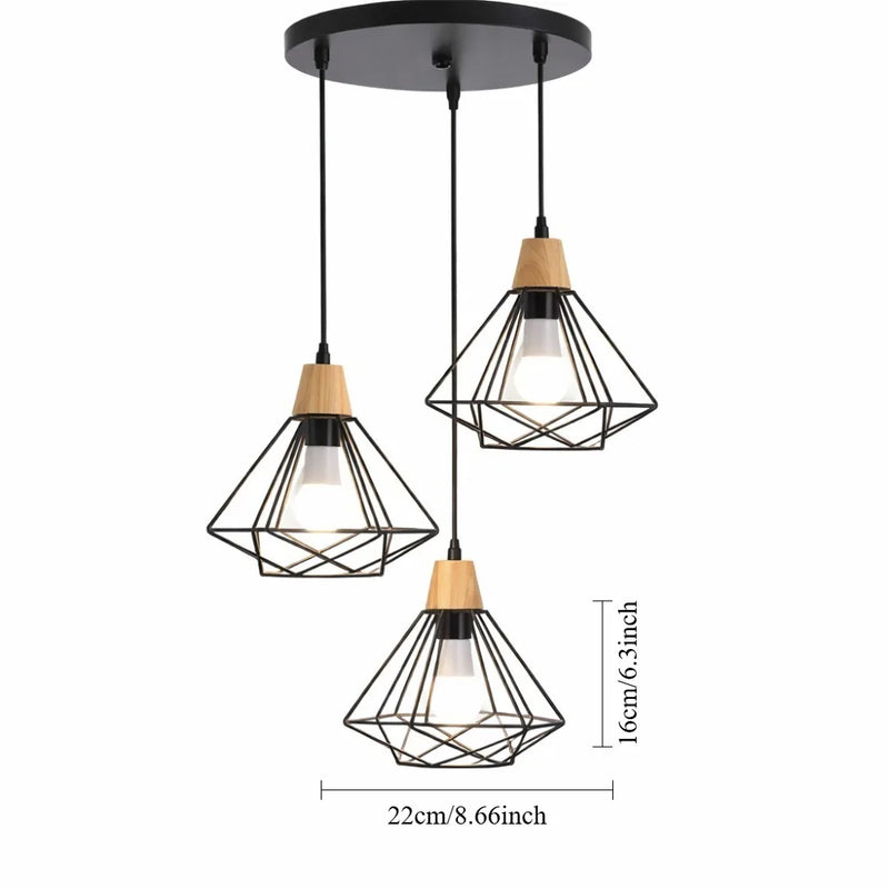 3-Light Chandelier Farmhouse Kitchen Island Pendant Light Fixture Industrial Hanging Pendant Lighting for Dining Room Bedroom