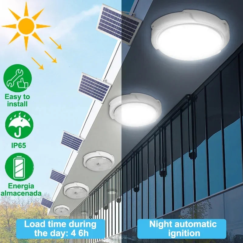 LED Solar Ceiling Light Outdoor Waterproof Solar Lamp With Remote Control 3 Color Indoor Home Top Ceiling Lights Garden Lighting