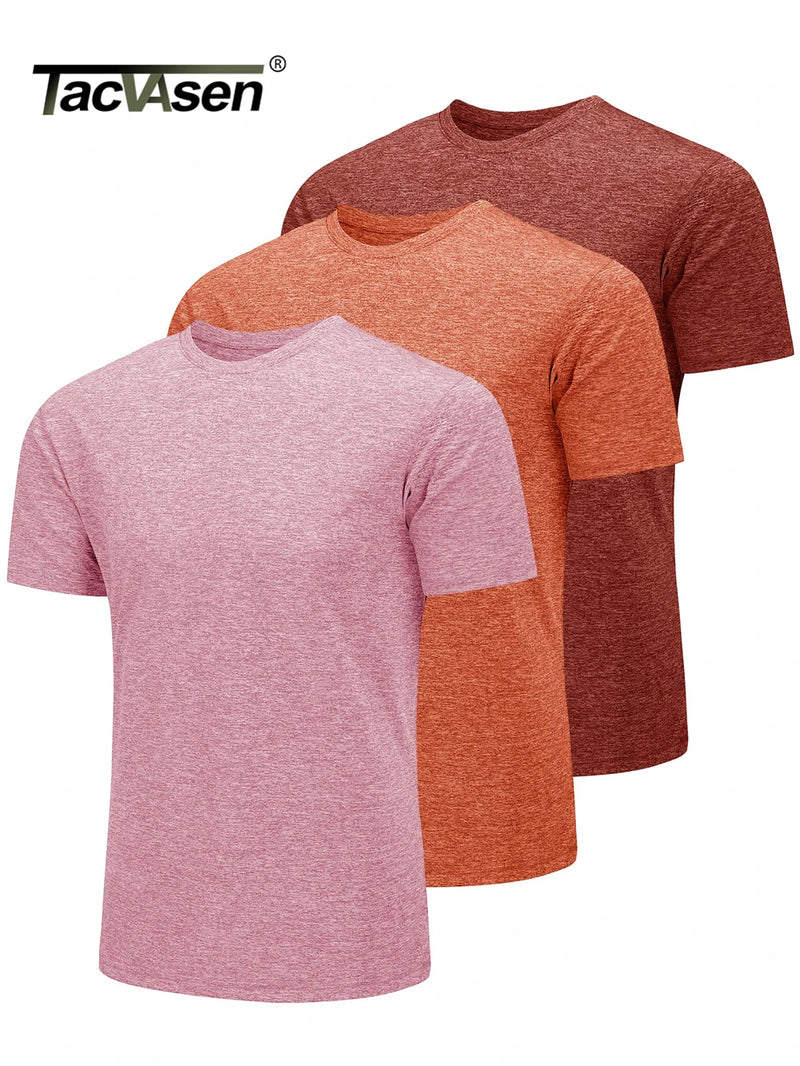 TACVASEN 3 Packs Summer T-shirts Mens Crew Neck Short Sleeve Shirts 3 Pieces/Lot Moisture Wicking Quick Dry Casual Tees Gym Tops