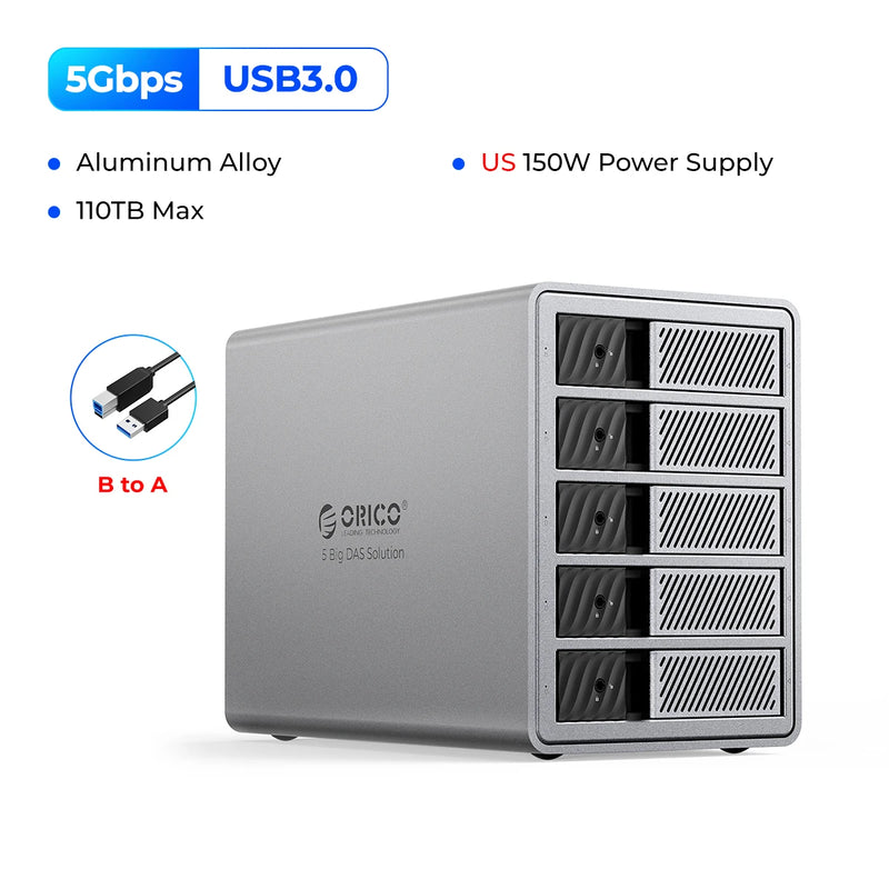 ORICO 3.5"USB3.0 5Gbps HDD Docking Station Aluminum With 150W Power Cooling Fan for Personal 5Bay DAS Solution (Standard) Series