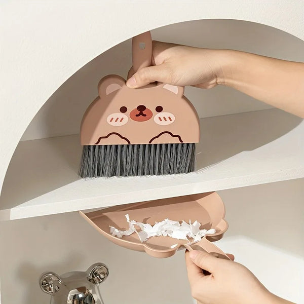 1set Small Dustpan Combination,Desktop Broom,Living Room Countertop Cleaning  (1 broom + 1 dustpan),Small animal pattern design
