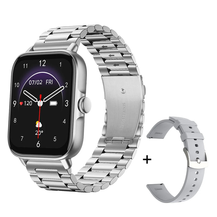 [2023 version] COLMI P28 Plus Smart Watch Men IP68 Waterproof Voice Bluetooth Call Smartwatch Women For Android iOS Phone Silver Steel Strap