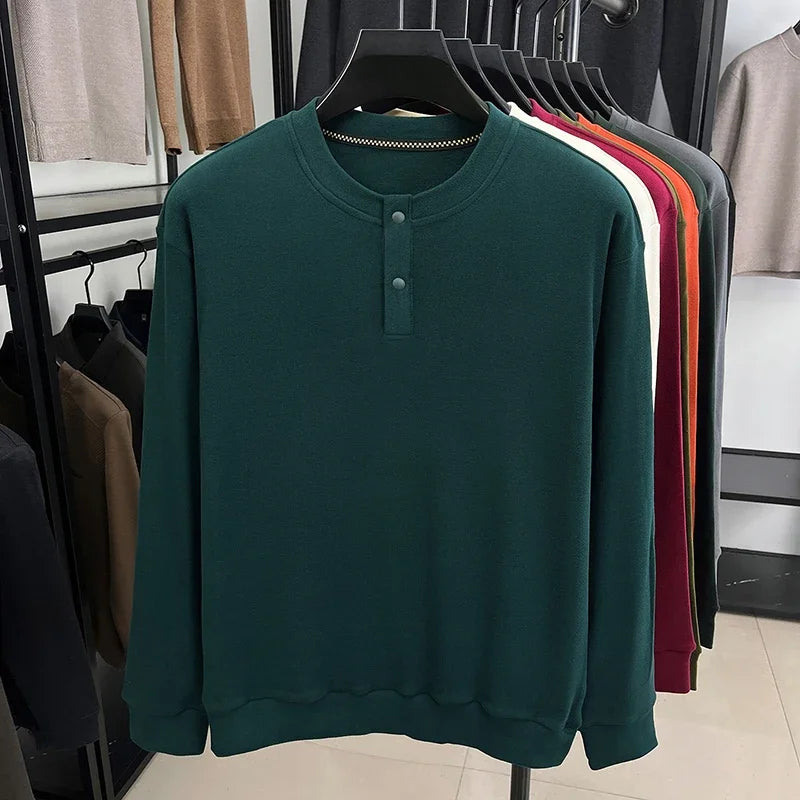 Male Comfort Henley Pullover Long Sleeve Thermal Fabric Two Button Front Breathable Travel Casual Garment