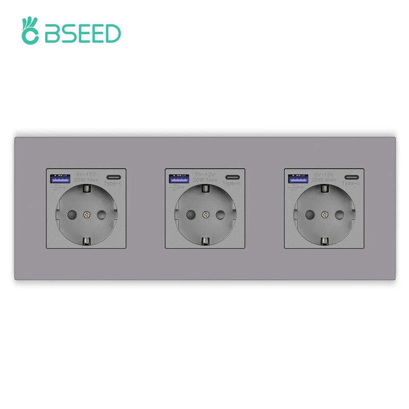 BSEED Single Wall Socket USB Type-C Fast Phone Charge Port Socket 20W Triple Power Plugs Plastic Panel Four Frame Outlets