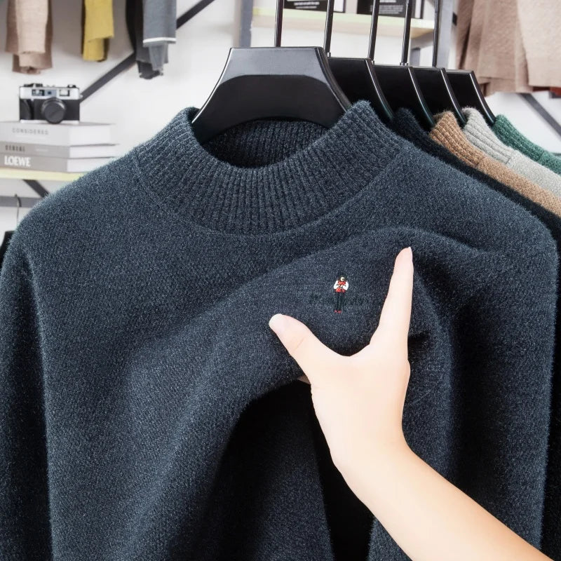 Hot High Quality Man Long-Sleeved Sweater Round Neck Fleece-Lined Thickened No Pilling No Fading Embroidery Spring Leisure Tops