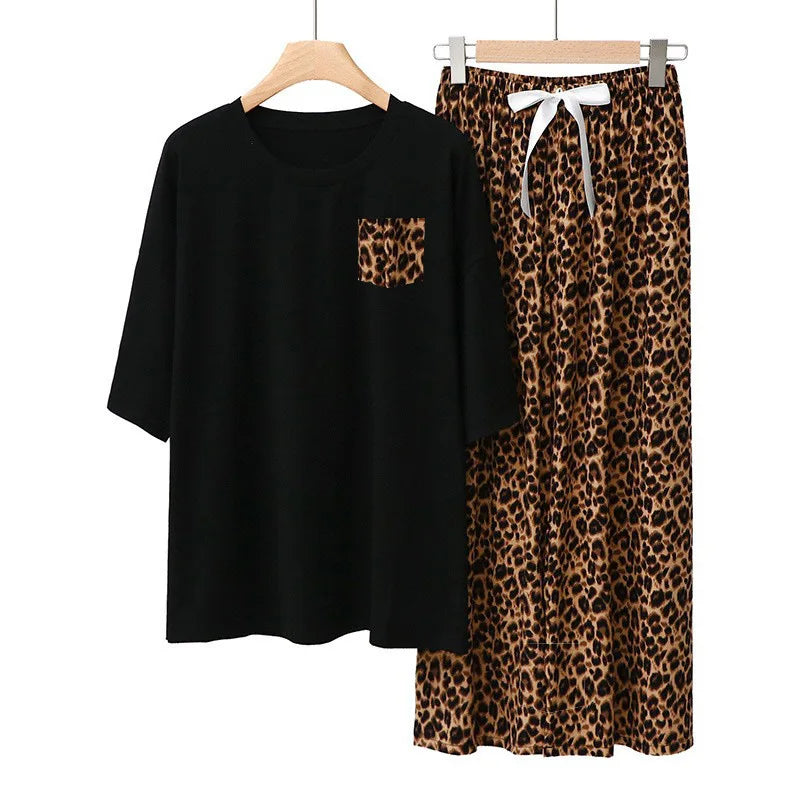 Modal Comfortable Women's Sleepwear Loose Short Sleeve Trousers Sets Printed Home Suit For Women Loungewear Pajamas Clothes