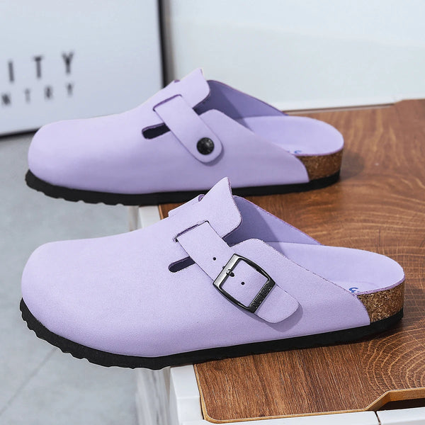 Cork Footbed Leather Clogs Unisex Slip-on Closed Toe Sandals with Adjustable Buckle 10 Colors Available Big Size 47 48