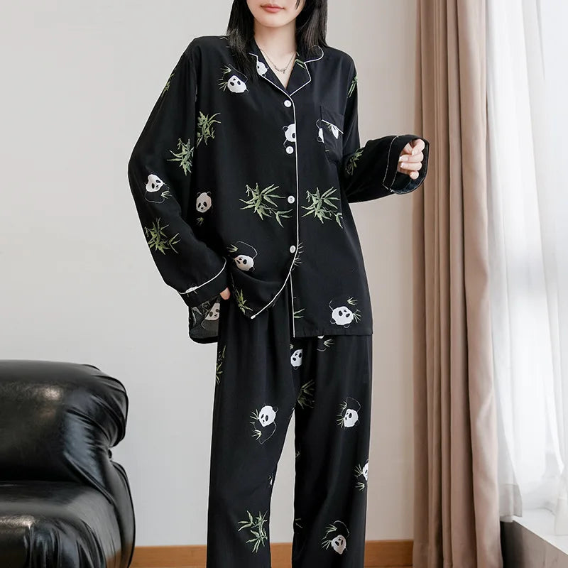 Floral Sleepwear Pijama Women's Pajamas Spring Autumn Night Wear for Ladies Pyjama Femmes Long-sleeved Trousers Home Nightwear