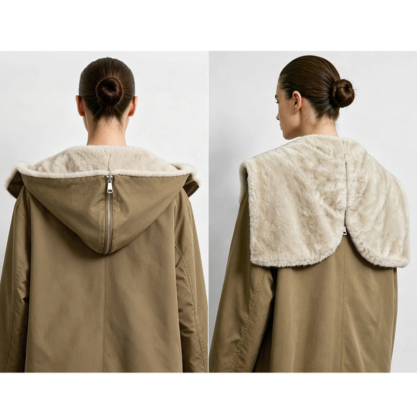 Amii Reversible Faux Fur Parka Coat for Women Hooded Loose Two Faced Long Jackets 2026 Winter Warm Coats Women's Jacket 12654013