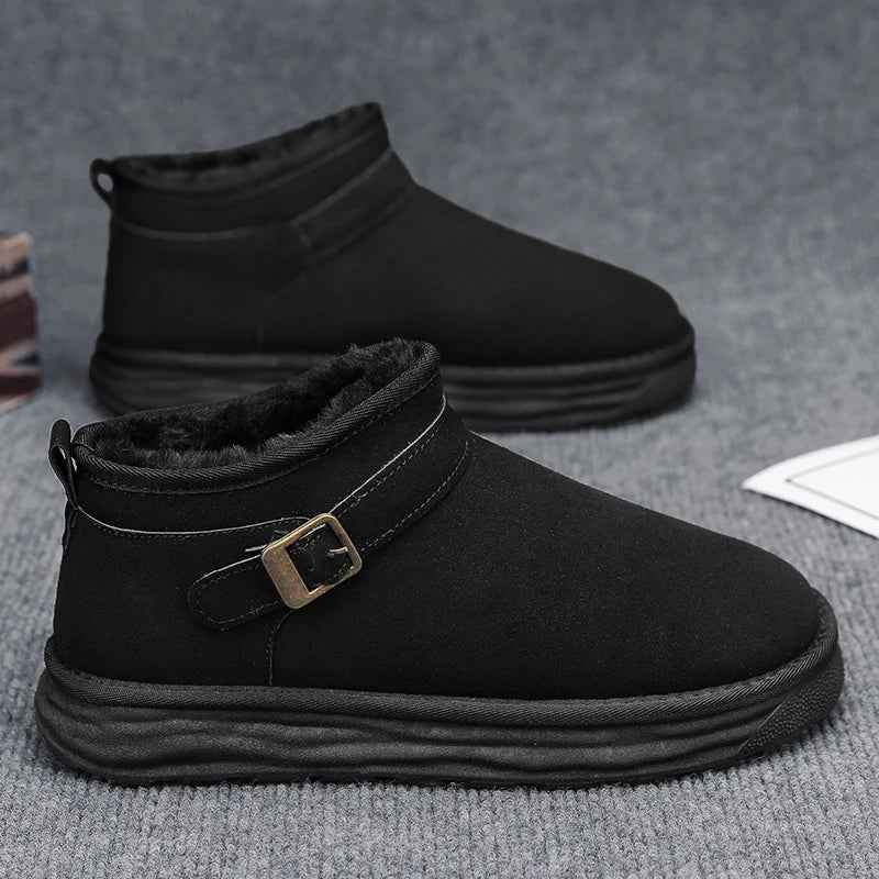 Winter Mens Ankle Suede Leather Snow Boots Men Plush Fur Snowshoes Warm Cotton Shoes Anti-Skid Snowboots Dropshipping