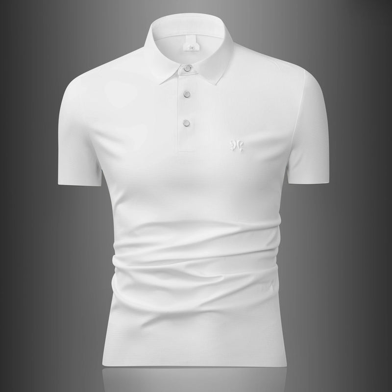 Men's Ice Silk Seamless Polo Shirt Military Green Breathable Cool Feeling Short Sleeve, No-Sew Stretch Business Casual Top