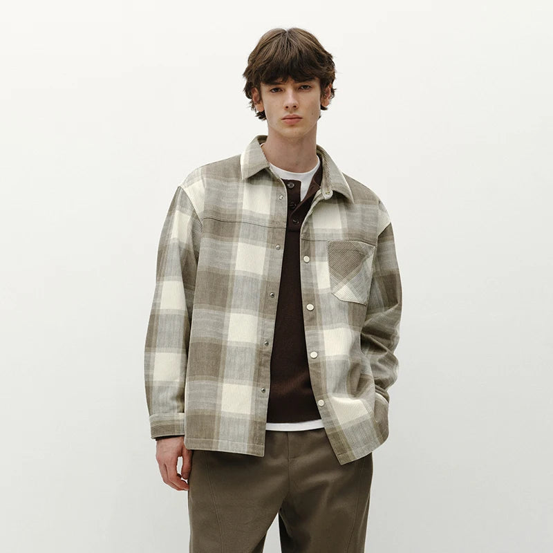 អាវបុរស Semir ក្រណាត់ Corduroy លំនាំ Plaid ដៃវែងឆ្នាំ ២០២៦ រដូវរងាសមស្រួលស្លៀក រចនាប័ទ្មធម្មតា ស្លៀកពាក់ជាស្រទាប់ៗ មើលទៅប្រចាំថ្ងៃ