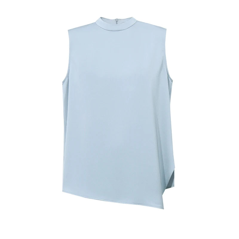 Amii Mock Neck Women's Blouse 2026 Summer New Solid Color Asymmetric Slit Hem Shirt Casual Sleeveless Chiffon Top Women 12642104