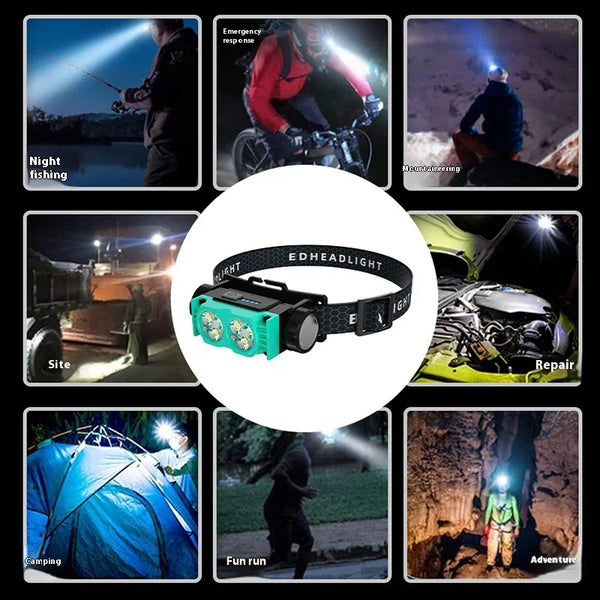 ចង្កៀងមុខ LED អាចសាកបាន ពិលការពារទឹកសម្រាប់បោះតង់ក្រៅផ្ទះ ចង្កៀងមុខនេសាទ