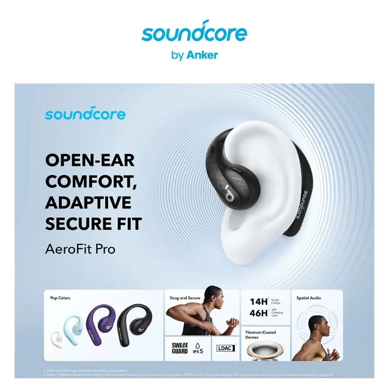កាសស្តាប់ត្រចៀក Anker Soundcore AeroFit Pro កាសស្តាប់ត្រចៀកឥតខ្សែប៊្លូធូសទំហំ 16.2 មីលីម៉ែត្រ LADC Ultra Comfort ជាមួយមីក្រូហ្វូន