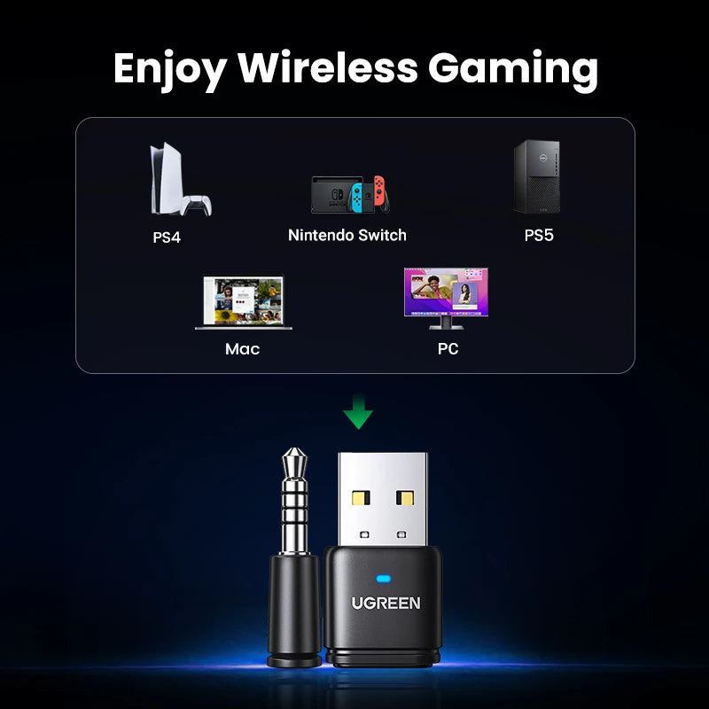 UGREEN USB Bluetooth 5.3 Transmitter aptX HD AD Audio Adapter for PS5 PS4 Nintendo Switch Headset Speaker Mic Bluetooth Receiver