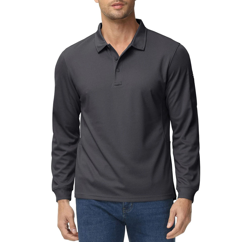 TACVASEN Mens Long Sleeve Collared T-Shirt 3 Button Quick Dry Performance Golf Shirt Athletic Casual Basic Tops Moisture-Wicking