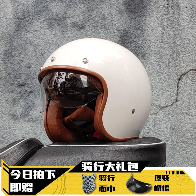 Retro 3/4 Open‑Face Helmet Vintage Jet Motorcycle Helmet,Half Helmet for Men Women Scooter Cruiser Riding Casco Para Moto