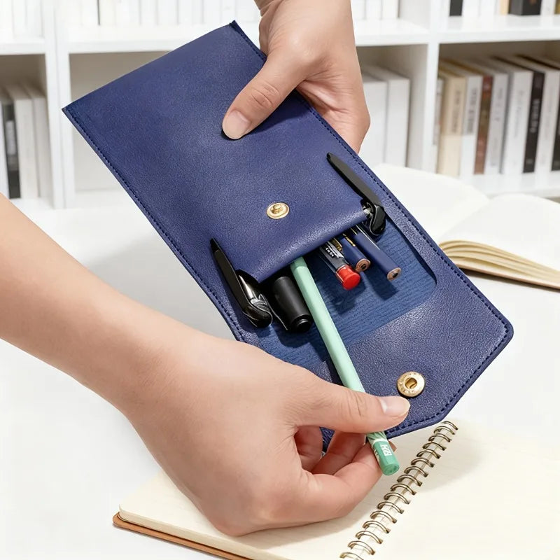1pc PU Leather Pencil Case Storage Bag,Glasses Portable Stationery Bag Large-capacity  Business Office Pen Storage Bag.