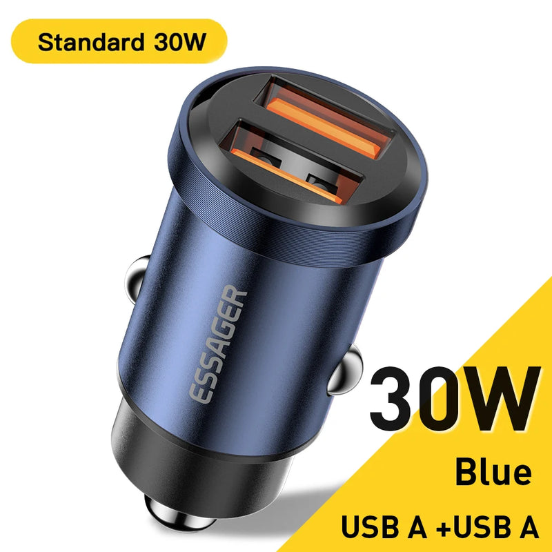 ឆ្នាំងសាករថយន្ត Essager 30W USB Quick Charge 4.0 QC PD 3.0 SCP 5A USB Type C សាកថ្មរថយន្តលឿនសម្រាប់ iPhone 14 13 Huawei Samsung Xiaomi