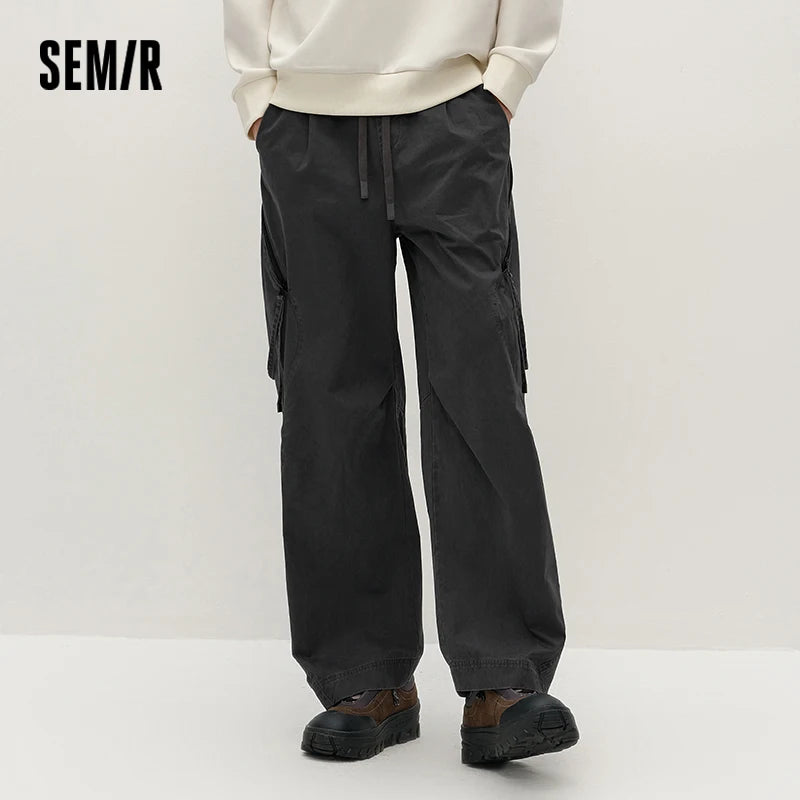 Semir Men Pants Washed Cotton Loose Curved Utility Cargo 2026 Autumn Comfortable Workwear Style Street Casual Daily Wear