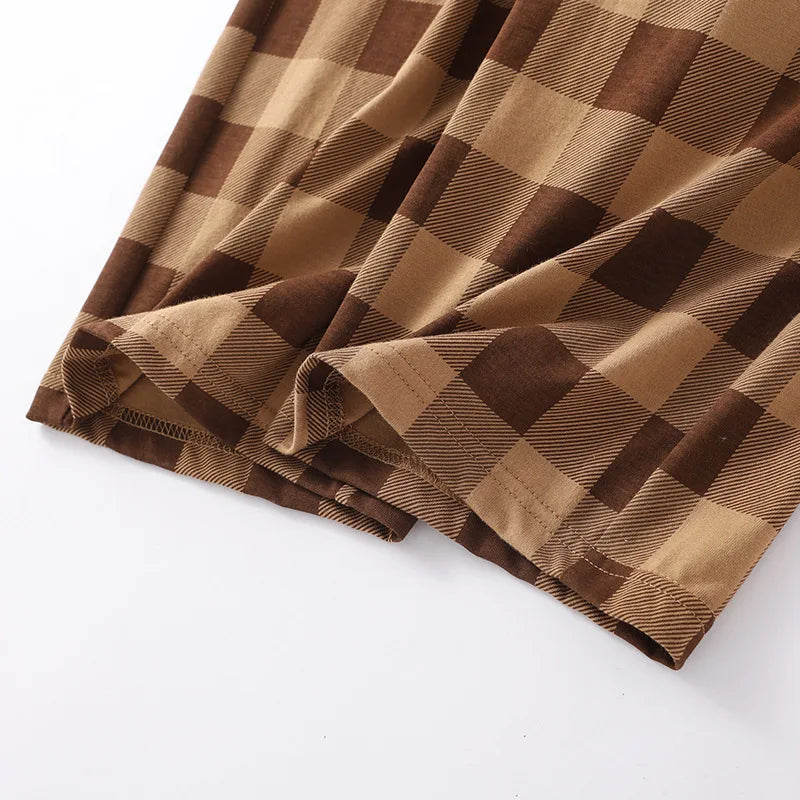 100% Cotton Knitted Men's and Women's Thin Casual Home Pants 2026 Spring/Summer New Japanese Couple's Checkered Sleeper Pant