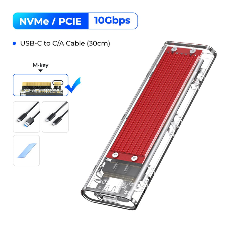 ORICO M2 SSD Case NVME SATA SSD Enclosure Tool Free 10Gbps M.2 to USB Type C Transparent External Adapter Support UASP Trim