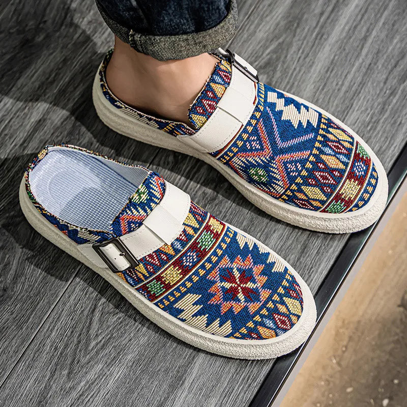 Men's slip on breathable casual shoes summer new soft-sole outdoor walking shoes fashion youth lightweight sports semi slippers